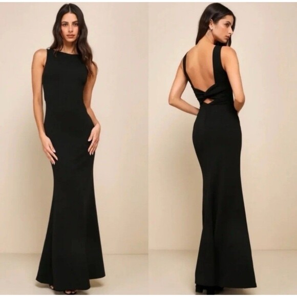 Lulus Love In Your Eyes Black Knotted Mermaid Maxi Dress Size Small Black Tie - Picture 1 of 9